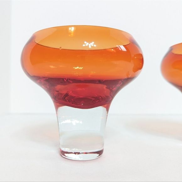 Mid Century Coupe Glass Set of 2 Amber Orange Vintage Retro - Picture 11 of 12